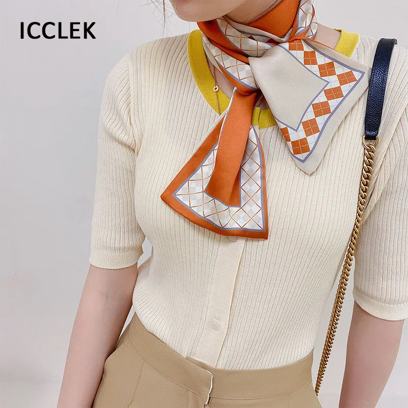 Korean fashion letter thin narrow long ribbon women's small silk scarf hair band spring and autumn decorative