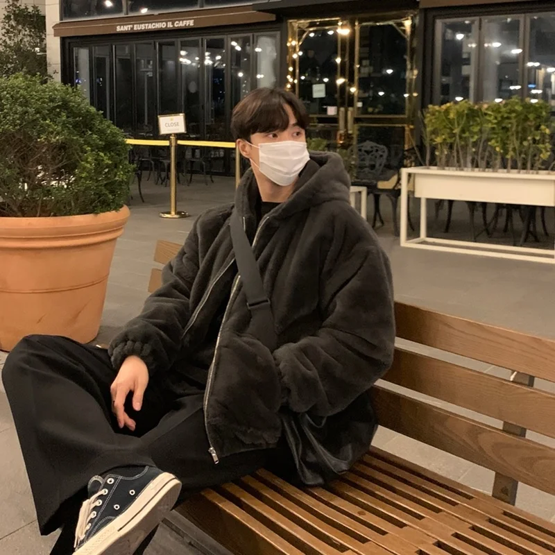 Winter Jacket Men Warm Fashion Casual Thickened Lamb Wool Jacket Men Korean Loose Short Coat Mens Oversize Thick Hooded Coat