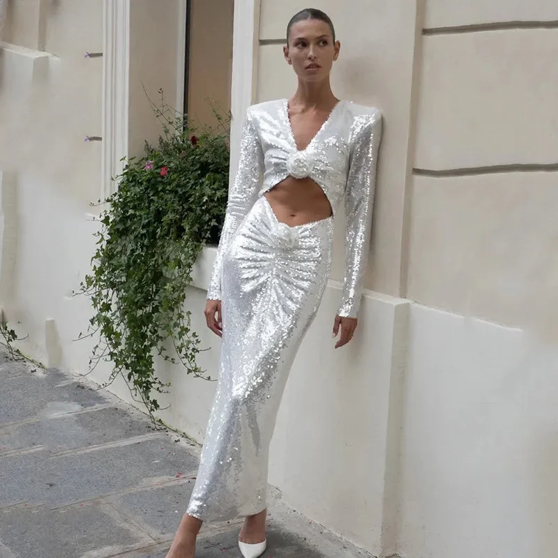 Модное сексуальное платье Independent Station с v-образным вырезом и стразами женское