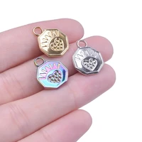12pcslot rainbow silver color geometric hexagon heart strawberry stainless steel pendant charms for jewelry diy making material