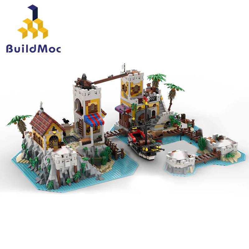 

MOC Pirates 6277 Imperial Trading Post Remake Building Blocks Set 21322 Architecture Eldorado Fortress Bay Bricks Birthday Gifts