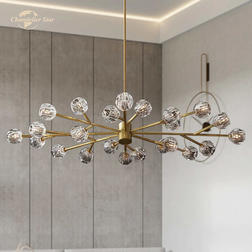 

Boule De Crystal LED Chandeliers Modern Retro Chrome Brass Black Metal Ball Lighting Lustre Bedroom Living Room Lamps Fixture