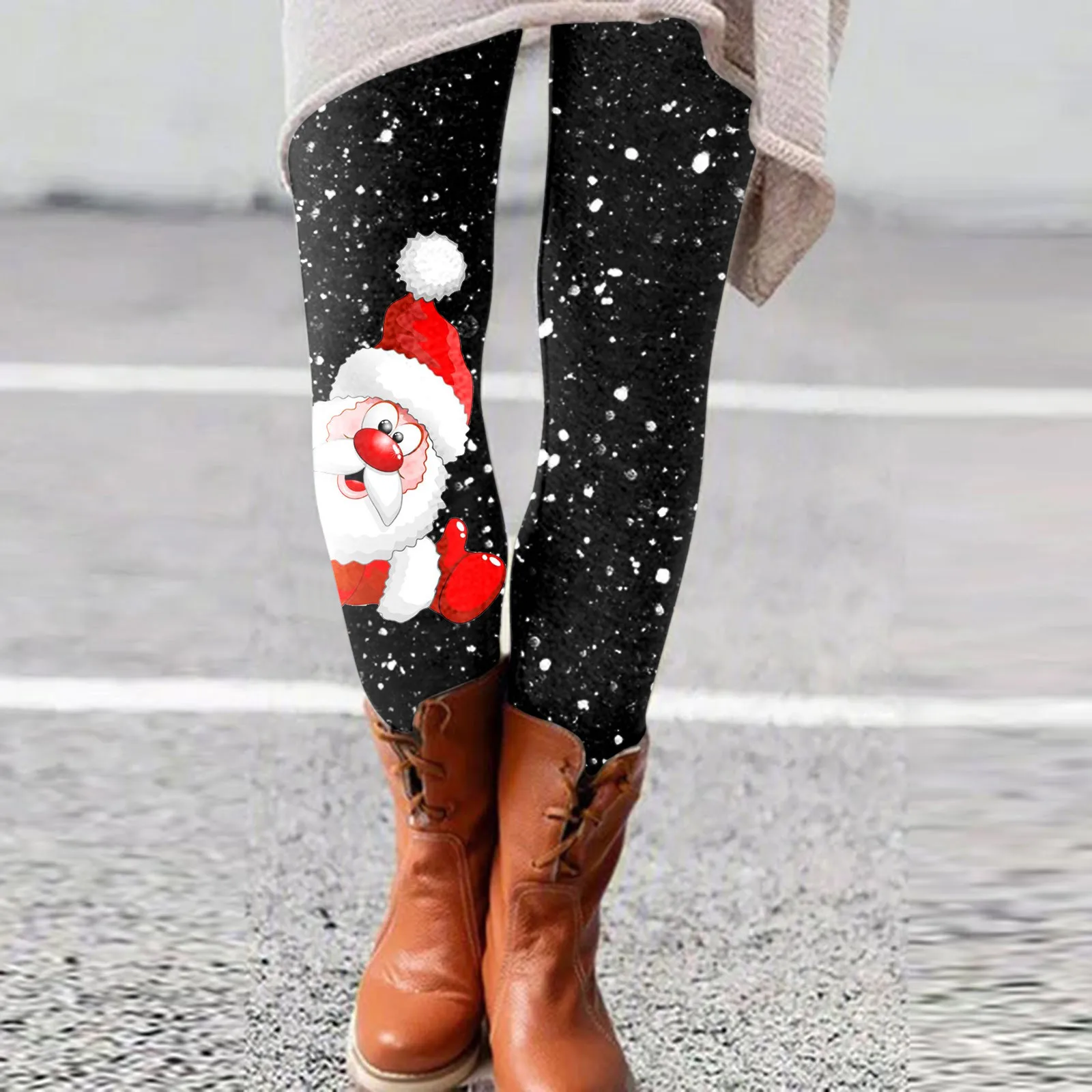 

Рождественские женские брюки с принтом Санта Клауса, повседневные длинные брюки в стиле Харадзюку С Рисунком Черепа, зимние теплые женские облегающие леггинсы, уличная одежда