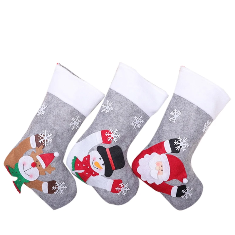 

Christmas Stocking Gift Bag Gray With Lights Christmas Eve Christmas Decoration Candy Bag Christmas Tree Pendant(3Pcs)
