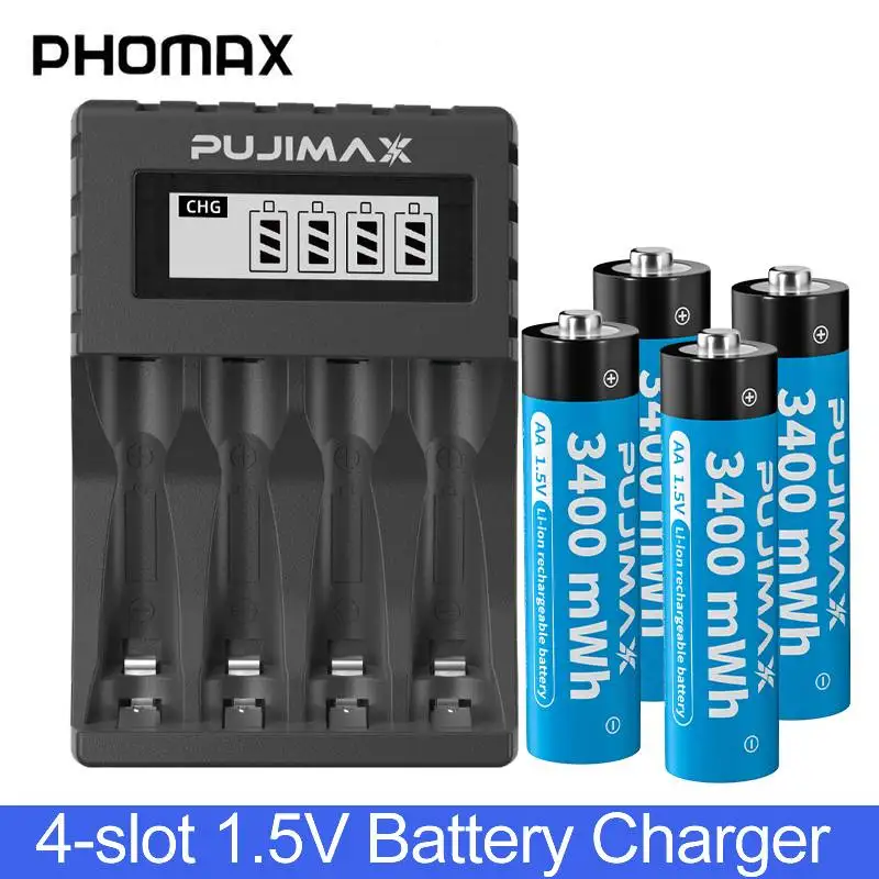 

PHOMAX AA 1.5V 3400mWh Capacity Rechargeable Lithium-ion Battery+4-slot LCD Display 1.5V Dedicated High Quality Battery Charger