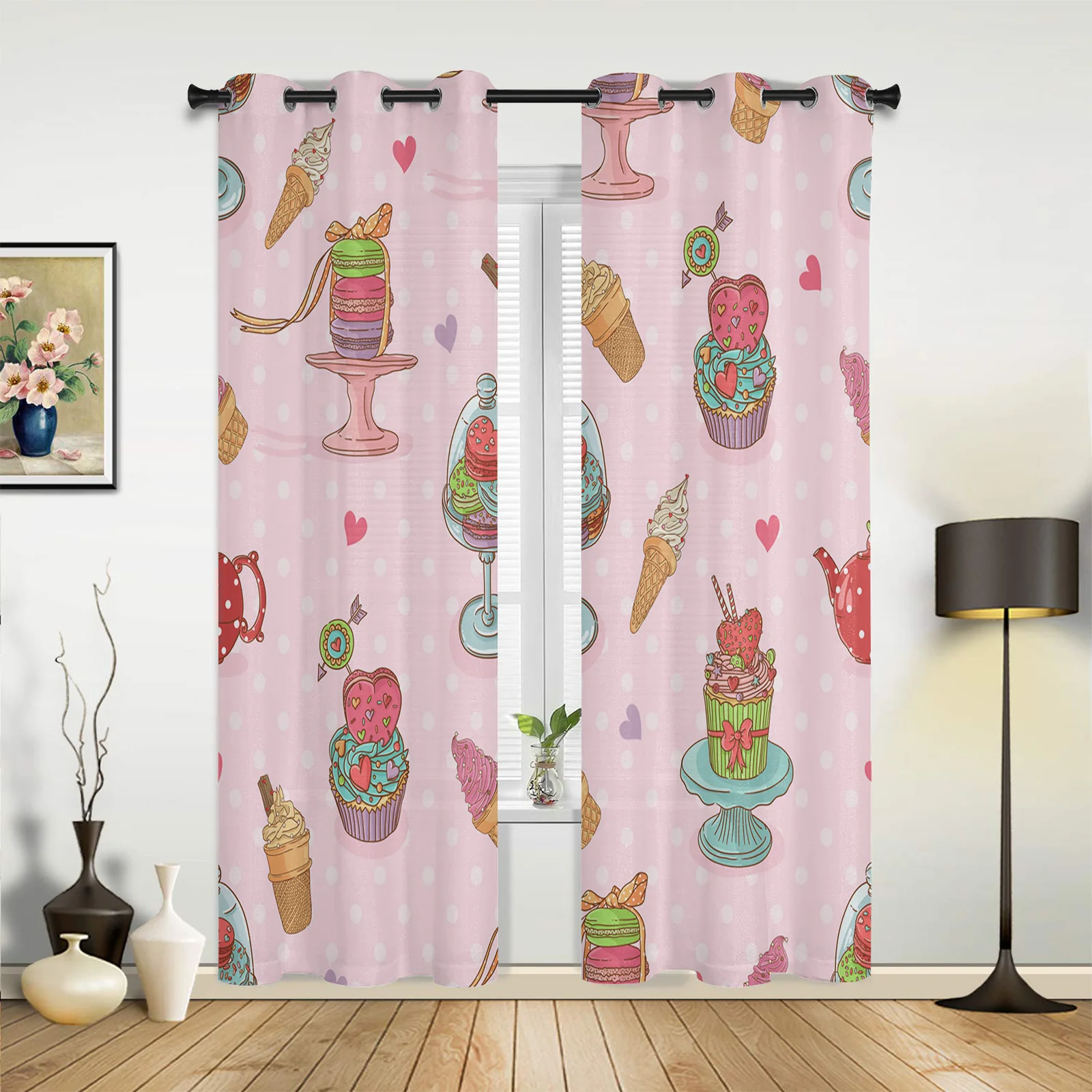 

Dessert Macaron Cake Window Curtains for Living Room Home Decor Bedroom Curtains Left and Right Biparting Open Drapes