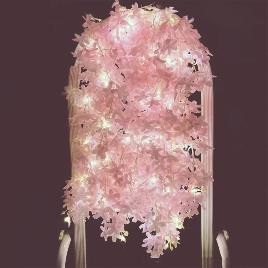 

Artificial Silk Cherry Blossom Hanging Vine Curtain Light 6X0.6M 100 LED Garland Fairy String Light for Wedding Party Wall Decor