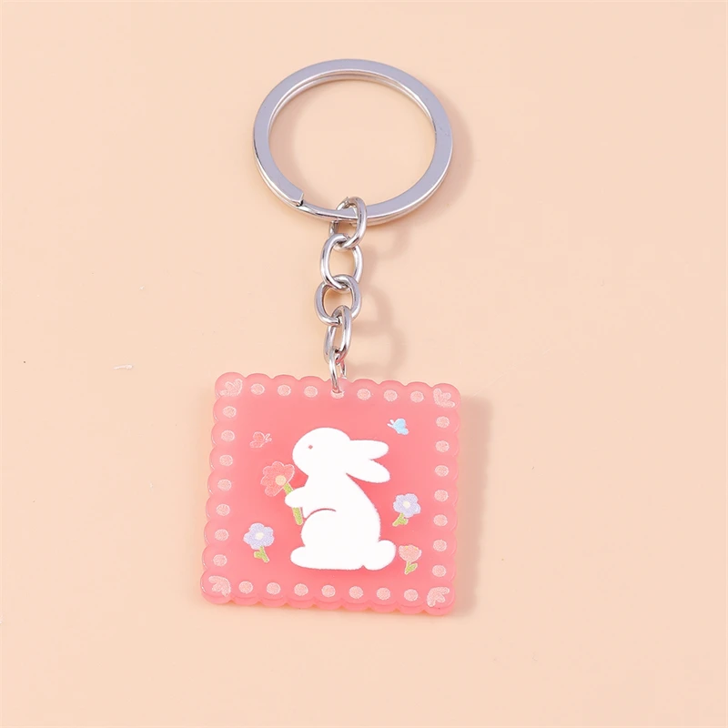 

Cartoon Rabbit Keychains Resin Animal Charms Keyrings Souvenir Gifts for Women Men Handbag Pendants Key Chains DIY Accessories