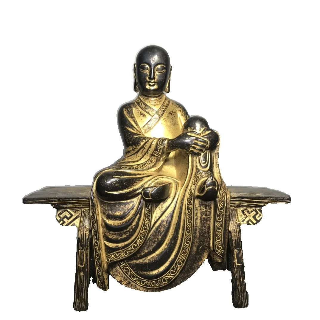 

MOZART Pure Bronze Gilt Bench Buddha Statue 28Cm High Chinese Traditional Style Antiques Fine Art Gifts Crafts
