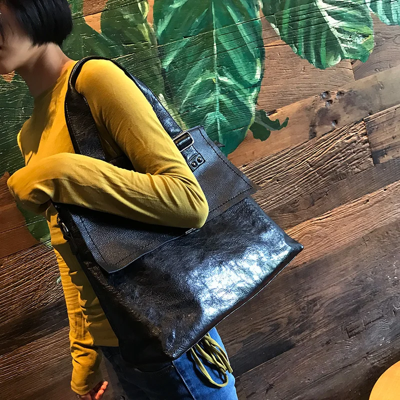 European And American Fashion Square Large Capacity Top Layer Cowhide Multifunctional Backpack Casual Fashion Simple Backpack