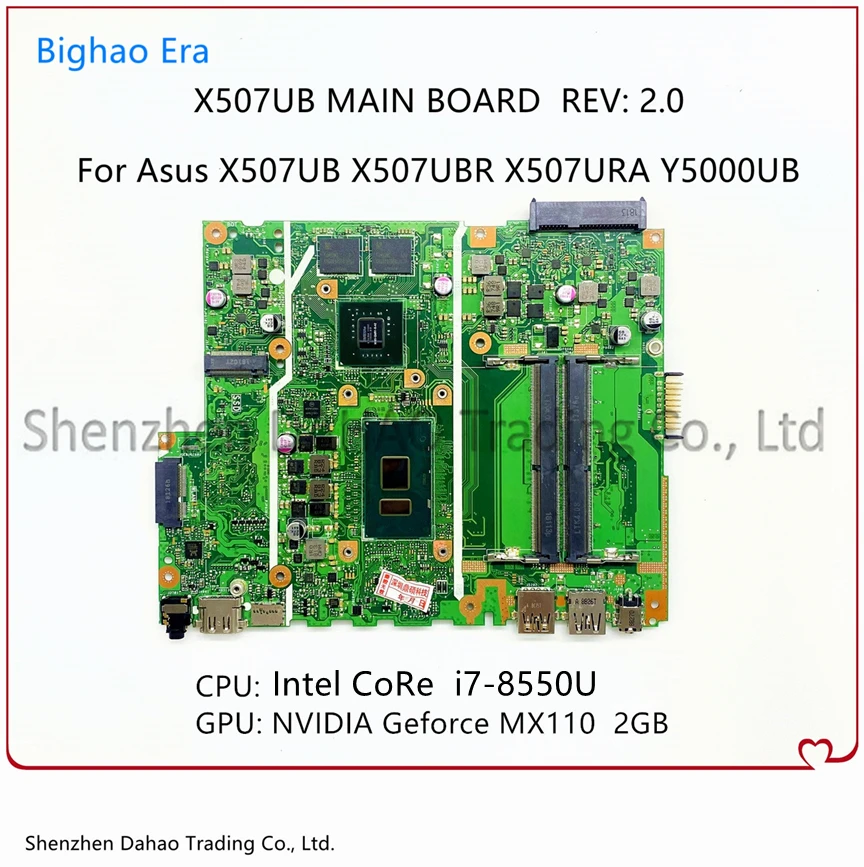 

For Asus Y5000UB X507URA X507UBR X507UB X507U X507UF Laptop Motherboard With i7-8550U CPU 2GB-GPU DDR4 100% Fully Tested