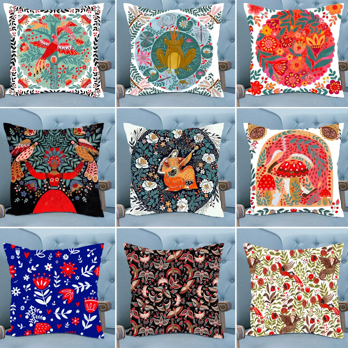 

Ethnic Style Folk Art Painting Pillowcase Throw Cushion Pillow Cover Home Decor