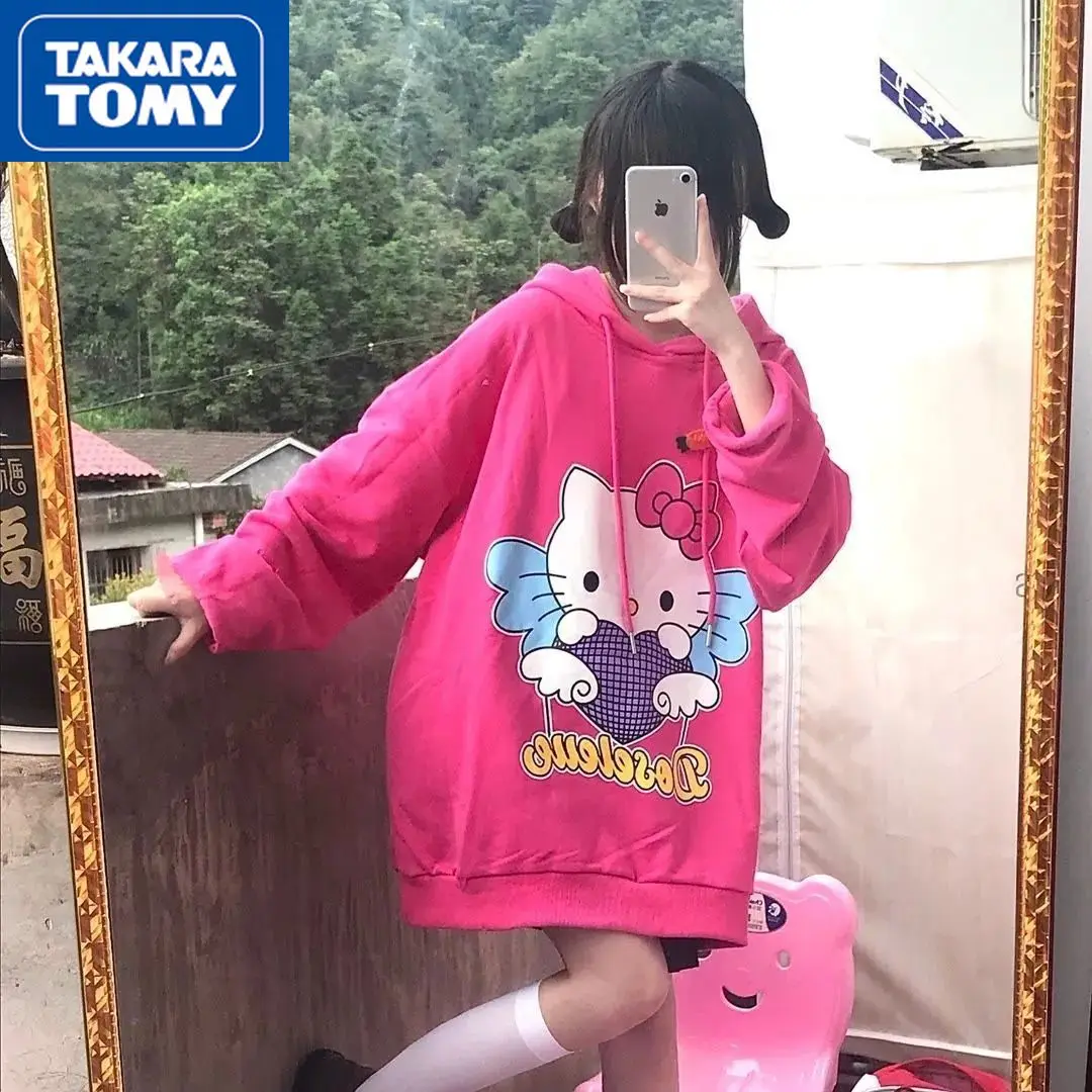 

TAKARA TOMY весна-осень новый милый мультяшный Hello Kitty с капюшоном студенческий Повседневный свободный Универсальный свитер