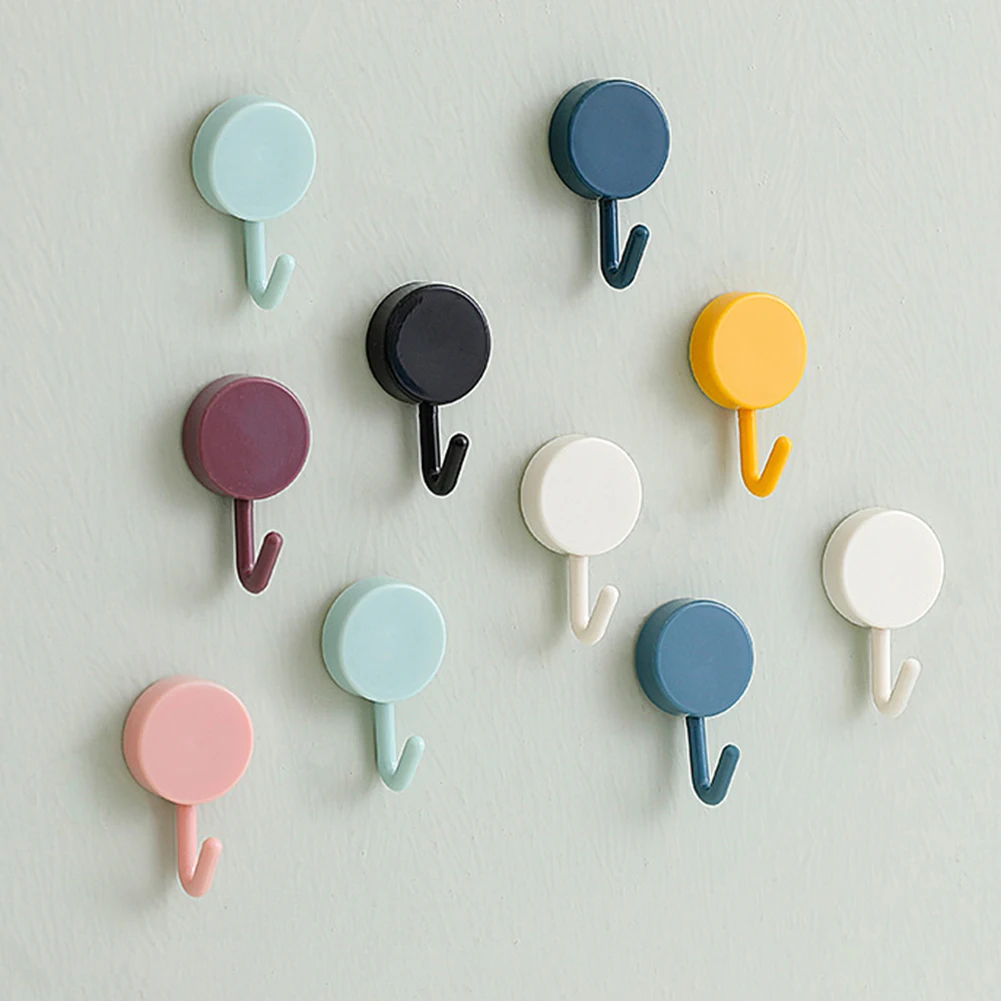 

10pcs Nordic Self Adhesive Wall Hook Strong Bearing Bathroom Door Kitchen Household Towel Hanging Key Holder Plastic Hanger Hook
