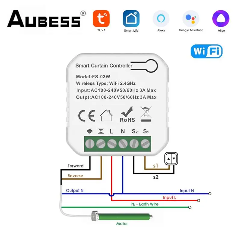 WiFi Curtain Switch Module Mini Timer DIY Switch For Rolling Shutter Smart Life Control Support Alexa And Google Home Assistant