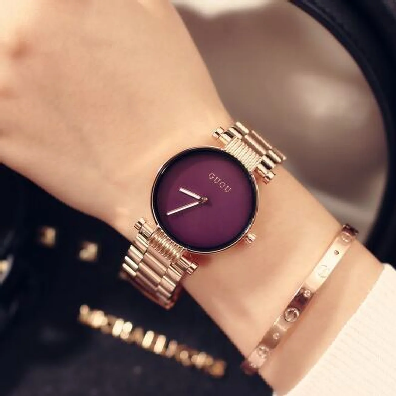 Guou Fashion Top 2019 Brand Simple Luxury Rose Gold Clocks Women Watches Stainless Steel Watch Gift Relogio Feminino Reloj Mujer enlarge