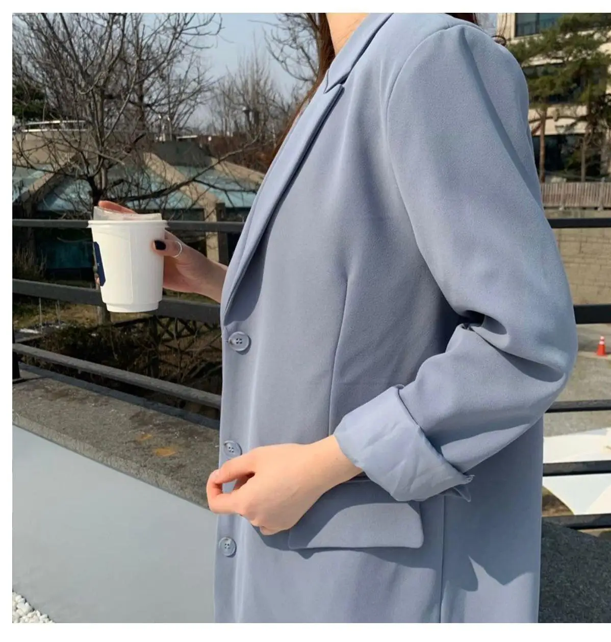 Spring Fall Women Blue Two-Piece Set Blazers+Straight High Waist Mopping Trousers Office Ladies Korean Chic Fashion Pant Suits