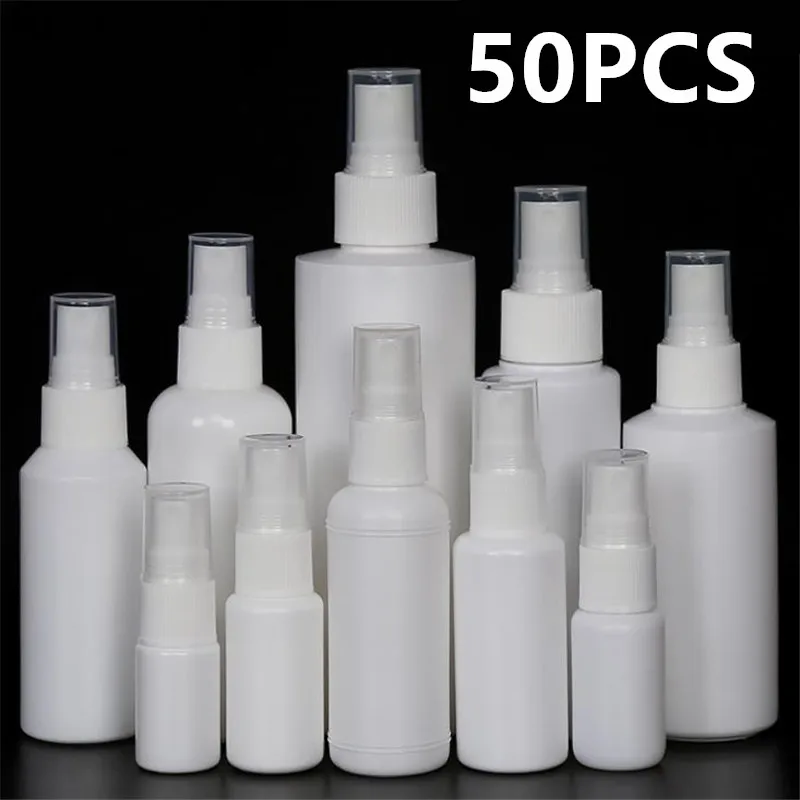 50PCS 10/20/30/60/100ml Weiß PE Kunststoff Nachfüllbare Flaschen Feinen Nebel Parfüm zerstäuber Mini Leere Spray Flasche Alkohol Flasche 2 #