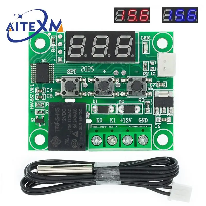 

1 шт. W1209 синий/красный светильник DC 12 В стандартный термостат для контроля температуры