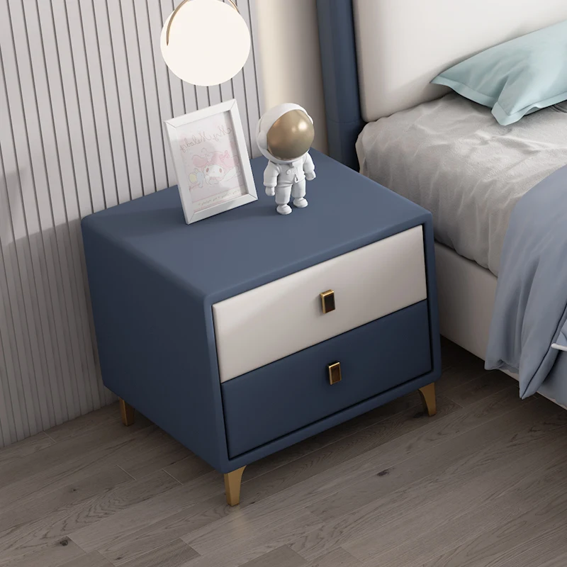 

Light luxury bedside table leather free installation modern extremely simple all solid wood bedroom storage small cabinet