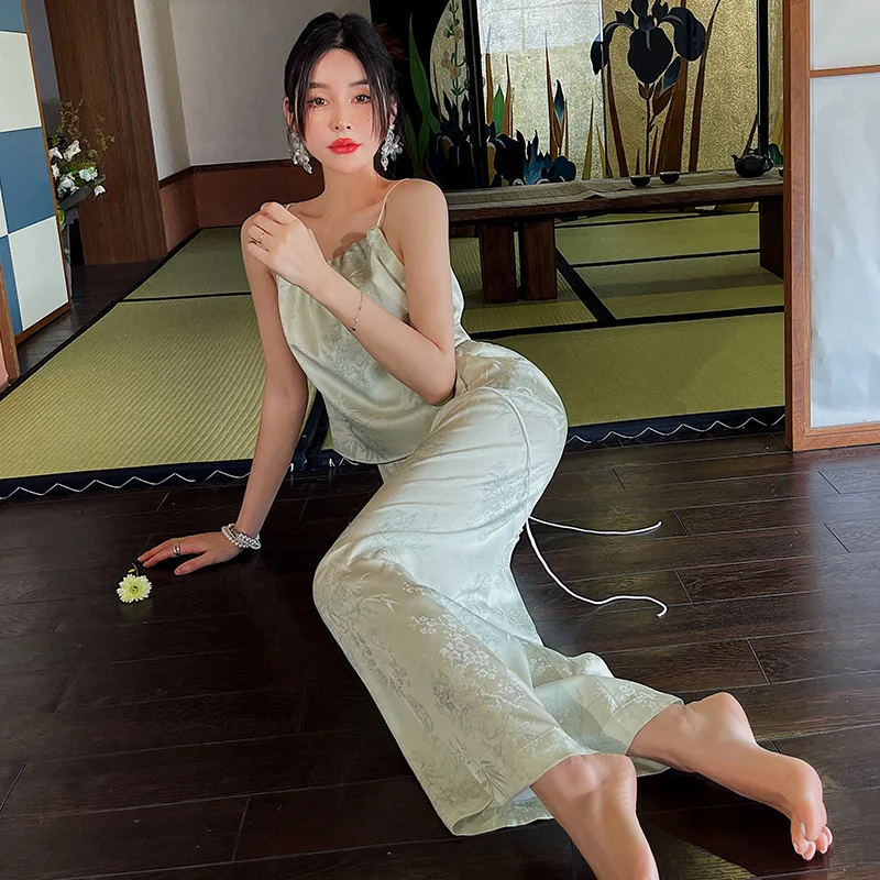 New pajamas women's ice and snow silk suspenders pajamas trend printing women pajamas  سكسي نيك  dropshipping