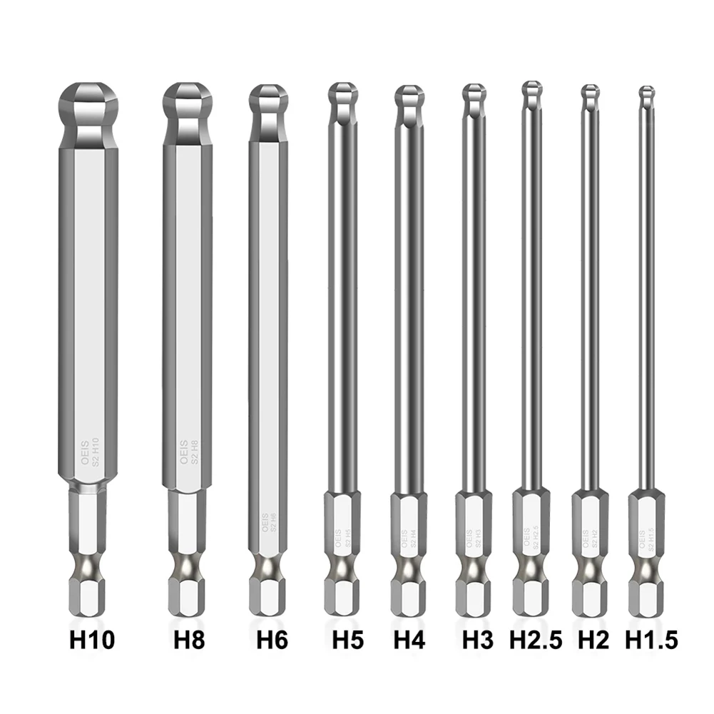 

1pc Ball End Hex Screwdriver Bit Metric Hex Bit 100mm H1.5-H10 Long Magnetic Driver Bit Hand Power Tool