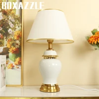 boxezzle chinese ceramic table lamps for bedroom living room home decor lamp white and golden edge ceramic table lamp luxury