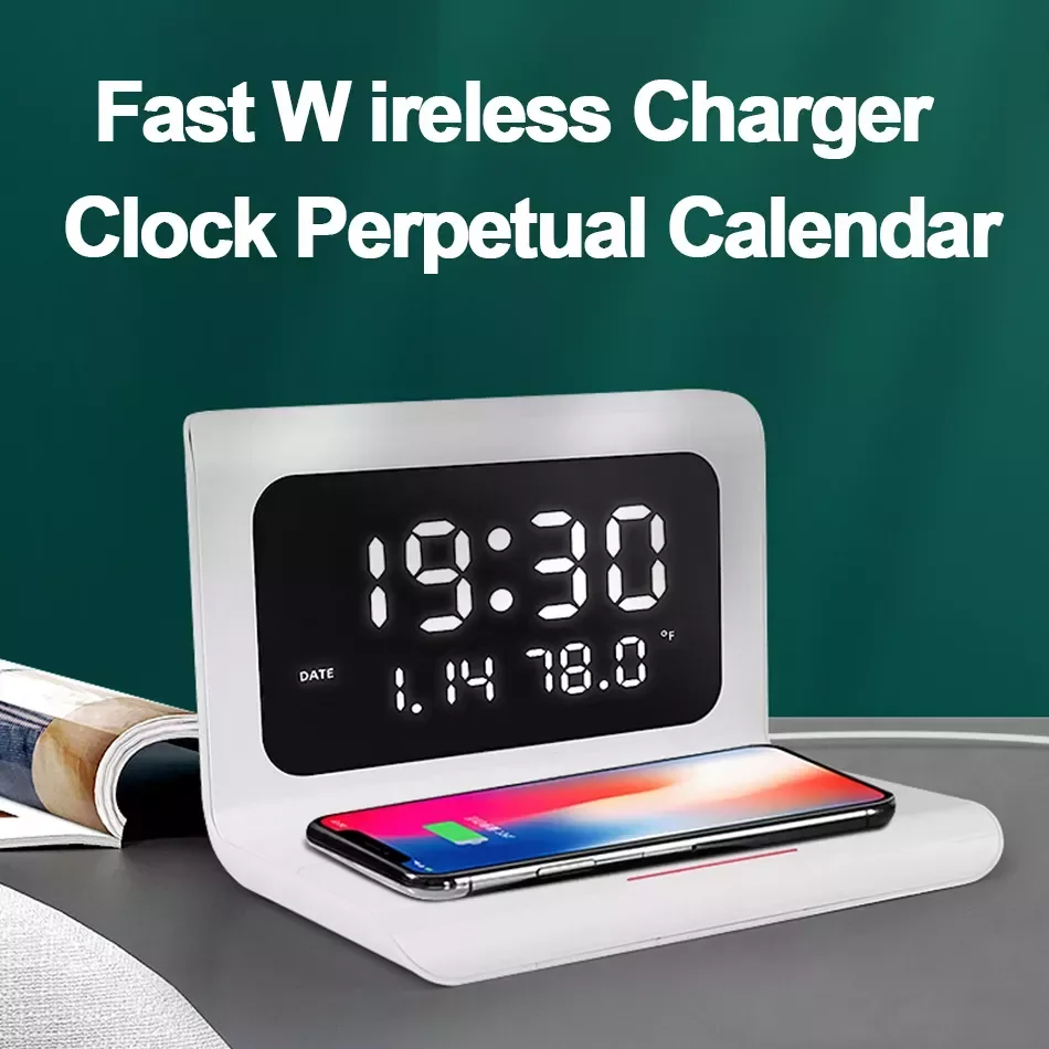 

Qi Wireless Charger Wireless Charging Pad Thermometer Calendar Clock Fast Charge cargador inalambrico for