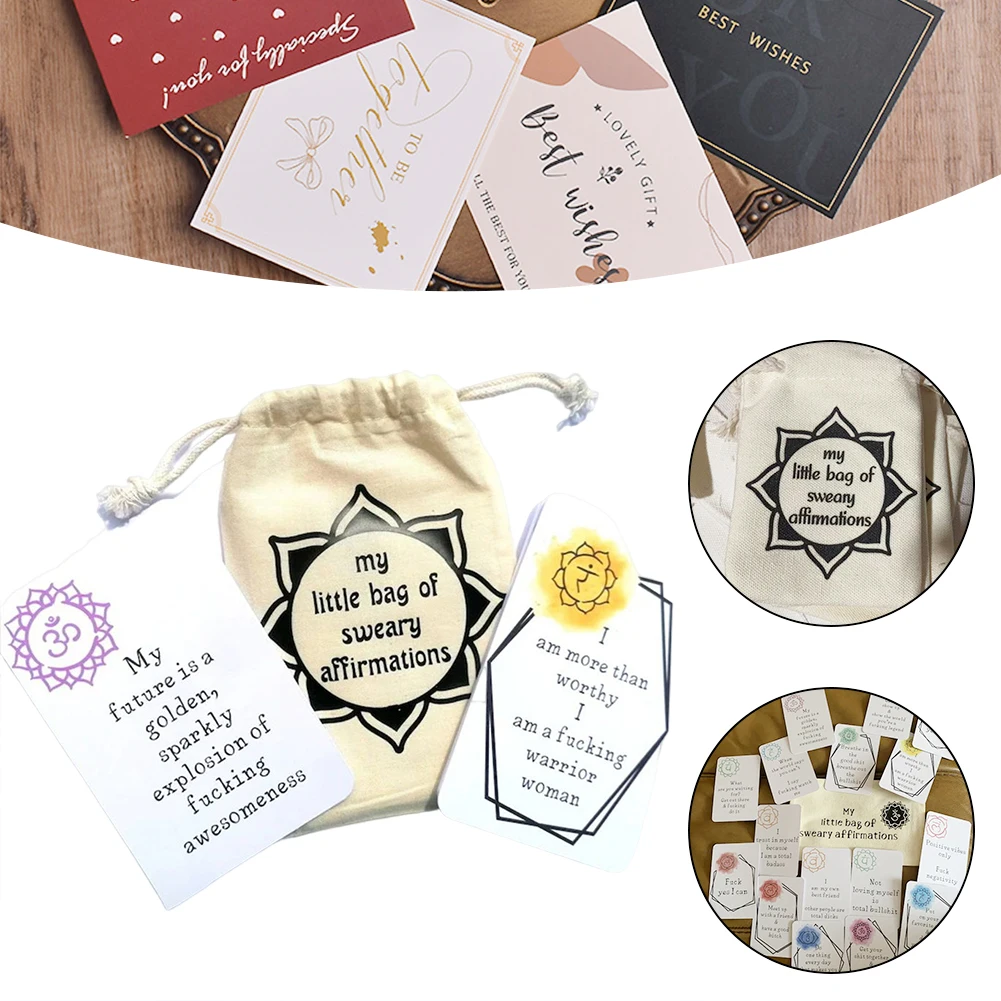 

16pcs/set Motivational Phrase Fun Self-affirmation Card Set With Drawstring Bag Birthday Cards For Friends & Children Gift