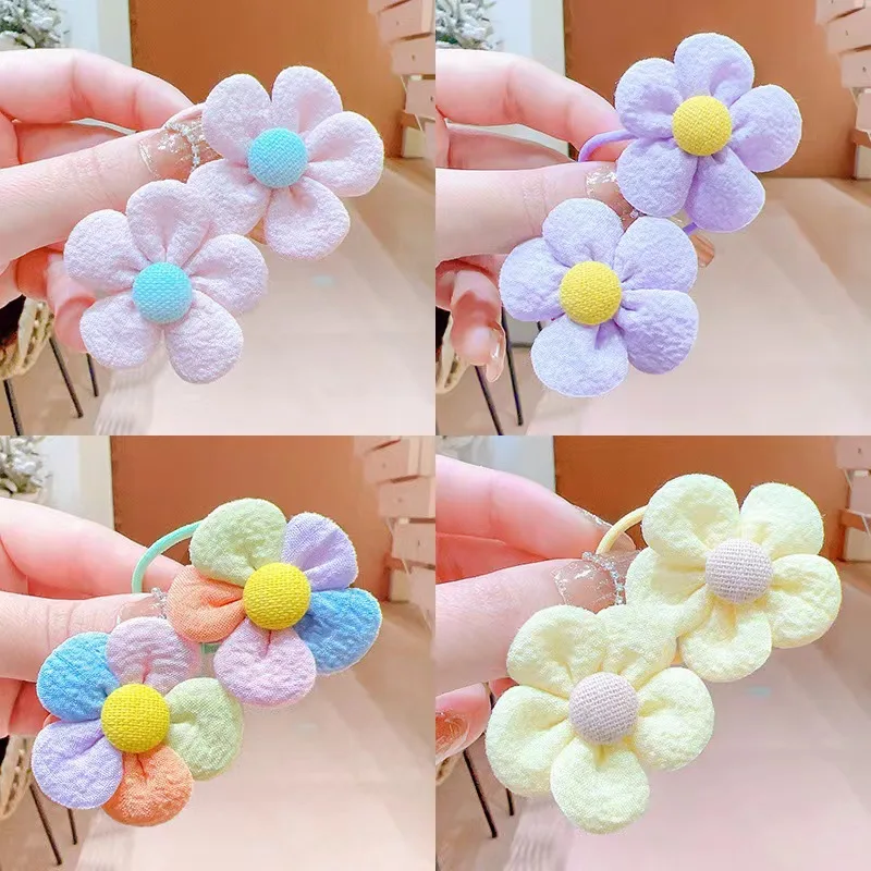

2pcs/lot Little Girl Princess Pink Flower headband Sweet Candy Color High Elastic Rubber Hair Band Child Baby Hair Accessories