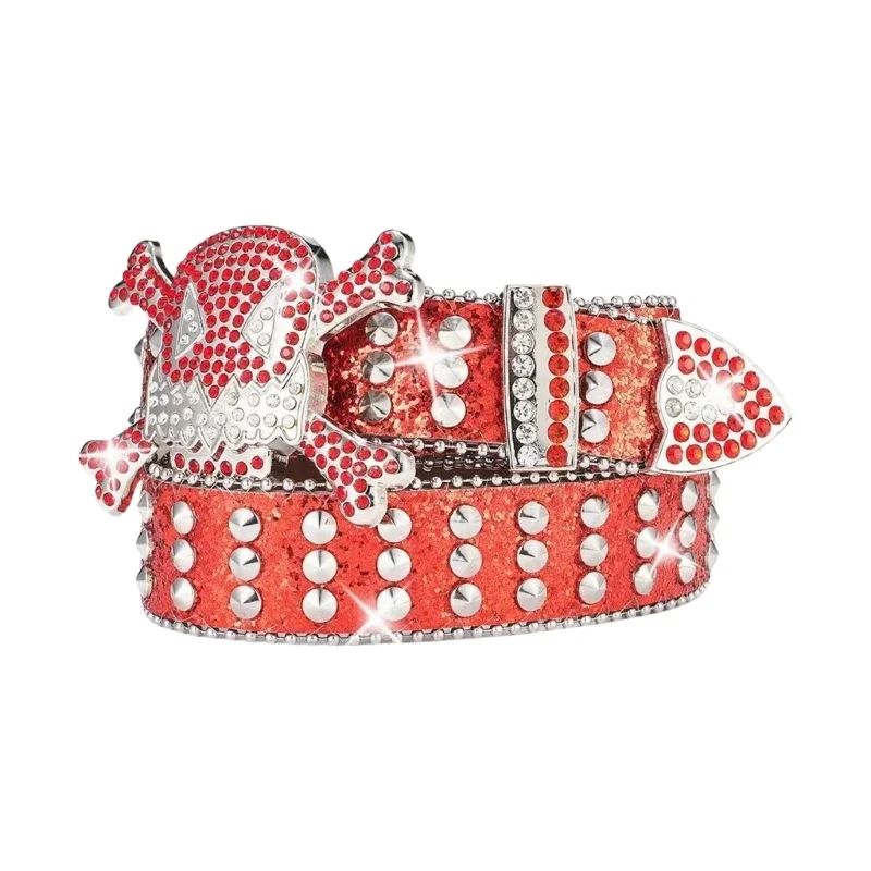 Пояс со стразами пояс с шипами и пряжкой в ​​виде черепа костюмы на талию