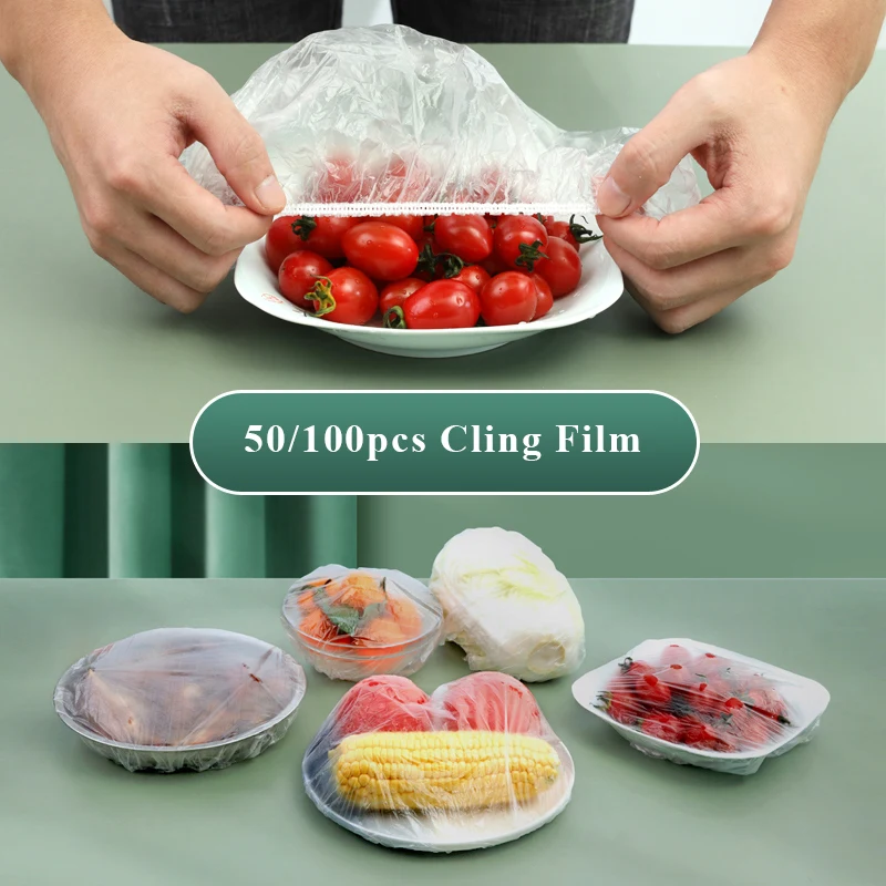 

50/100pcs Disposable Food Cover Plastic Wrap Elastic Food Lids For Refrigerator Food Fruit Preservation Kitchen Food Storage Bag