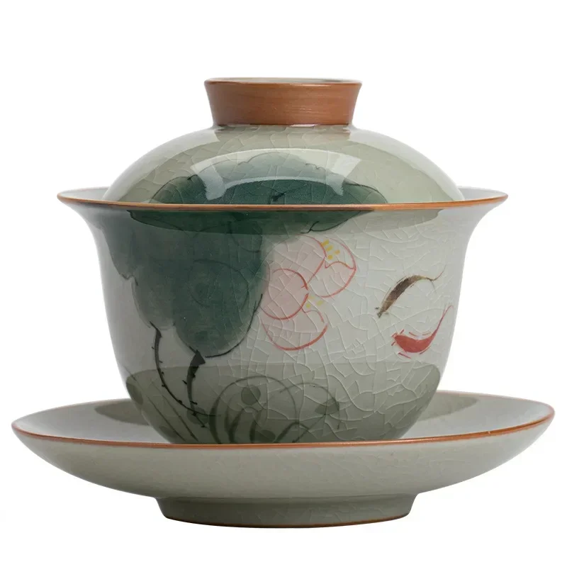 Чайная чашка Gaiwan с ручной росписью в стиле ретро, печь Ge, одиночная чайная посуда, без ожогов, чаша для заваривания чая, высококачественная, бытовая, чайный набор Master (art.: 3920c3ddfc49b) - 3920c3ddfc49b