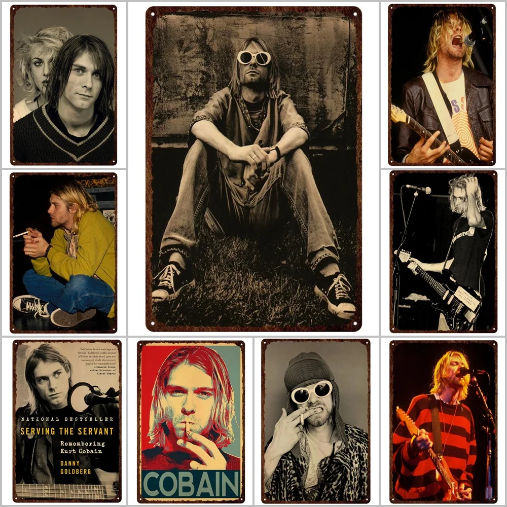 

Vintage Tin Sign Poster Singer Kurt Cobain Metal Plaques Rock and Roll Music Star Metal Print Plates Pub Bar Sign Man Cave Decor