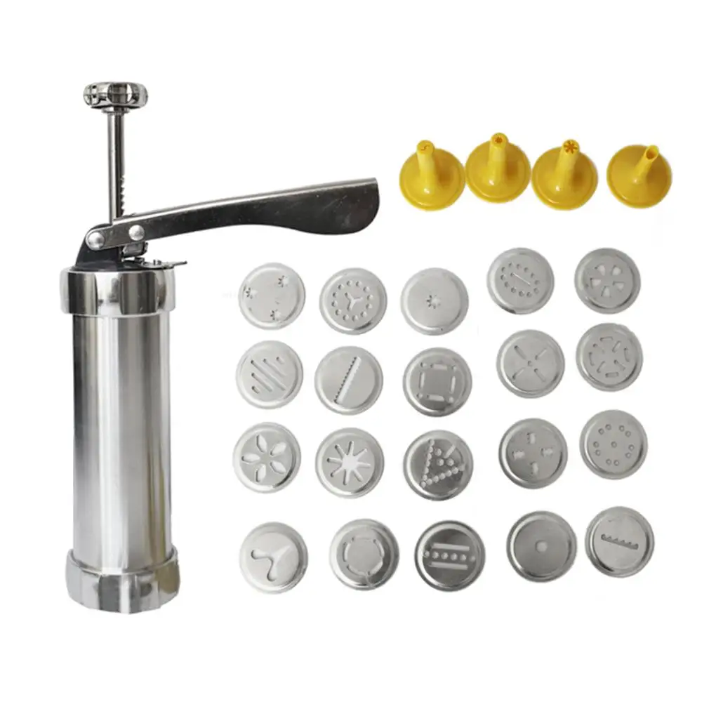 

Baking Tools Manual Biscuit Cookie Press Stamps Set Cake Decorating Tools Maker with 4 Nozzles 20 Cookie Molds