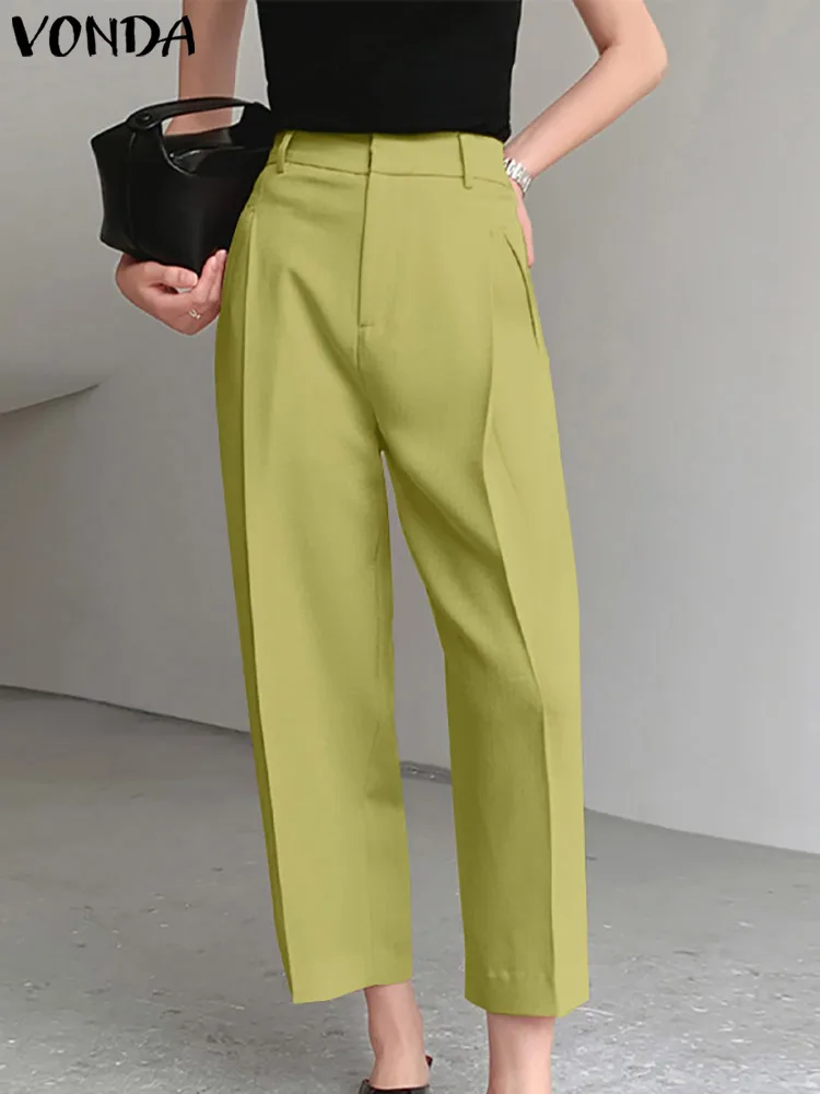 

Брюки VONDA Y2K женские плиссированные с высокой талией вечерние, Длинные повседневные уличные штаны большого размера на молнии с принтом репы