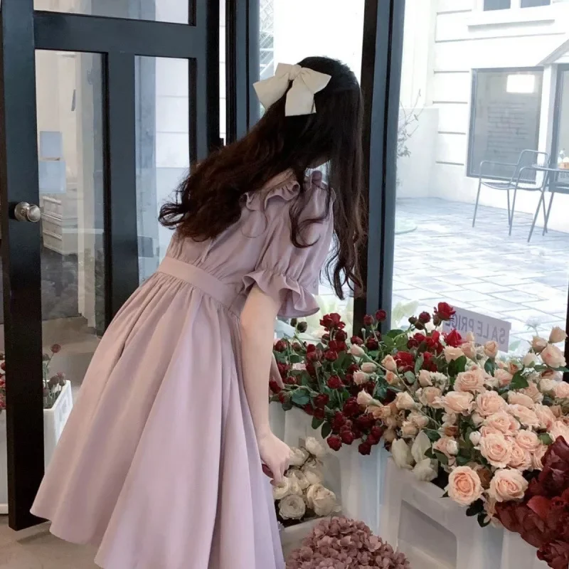 Лето 2024 студенческое женское платье в японском стиле с милым бантом фиолетовым