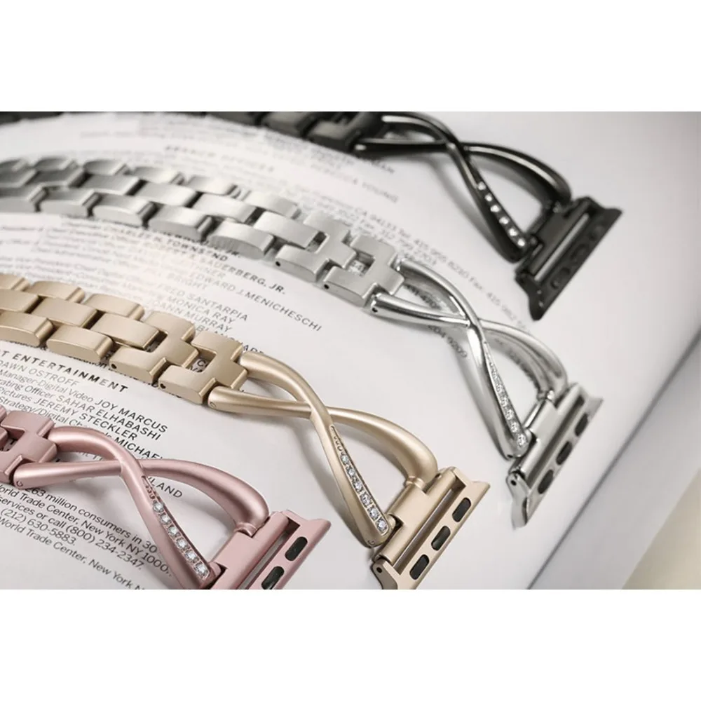 Diamond For Apple Watch Band Series 45mm 41mm 42mm 38mm 44mm 40mm Stainless Steel strap Iwatch 7 6 5 4 3 SE Wrist Bracelet belt