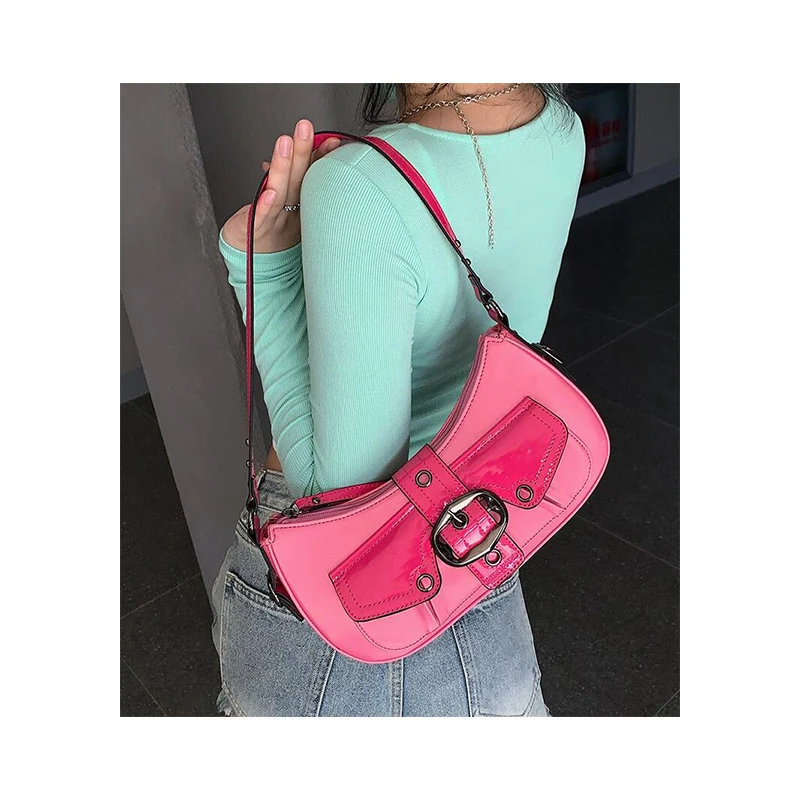 2022 Retro American Spice Girl Y2K Rose Powder Stitching Pocket Handbag Underarm Bag Shoulder Bag Women's bag