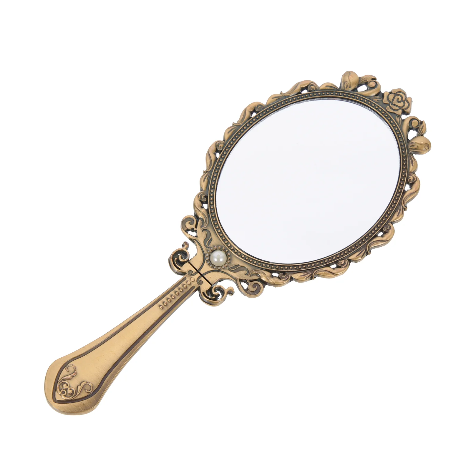 

Mirror Vintage Handheld Hand Metal Folding Portable Makeup Pockethandlegift Face Travelwith Retro Beauty Held Vanity Foldable