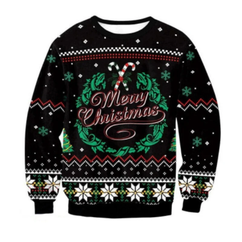 Свитшот мужской оверсайз с длинным рукавом и 3D-принтом Санта-Клауса