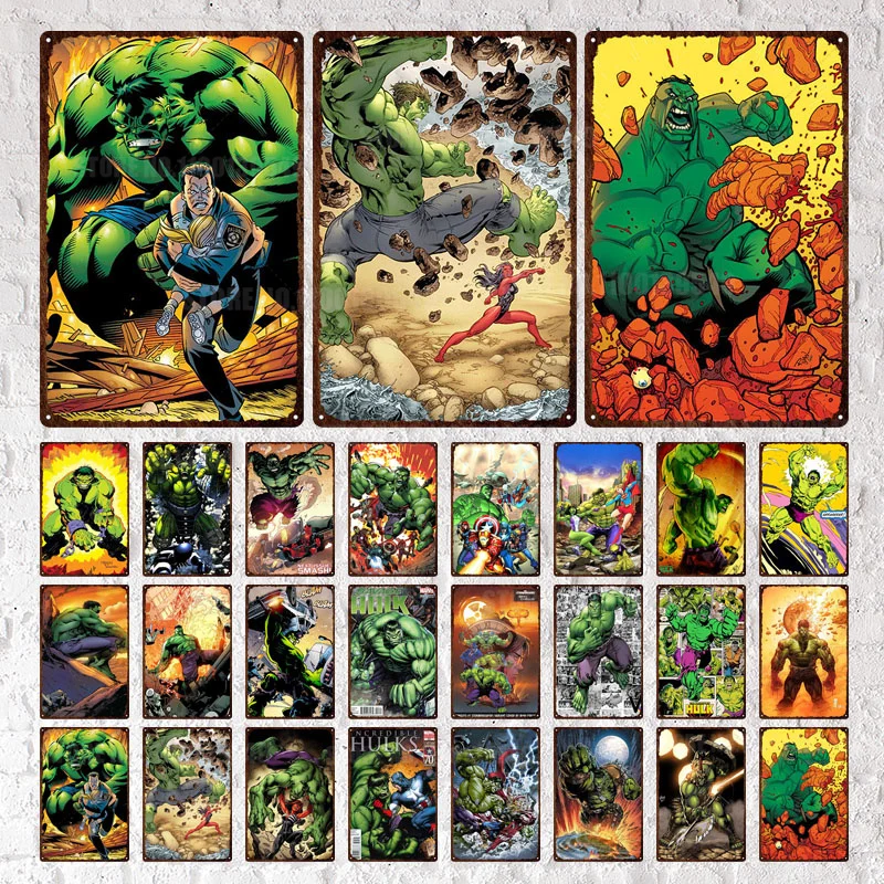 

Funny Marvel Comics Art Poster Tin Sign Vintage Hulk Spider-man Metal Plates Signs Retro Club Bar Home Decoration Plaques