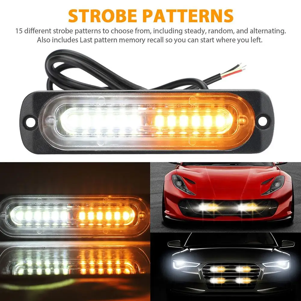 

4pcs 12-led Strobe Lights Side Emergency Warning Hazard Flash Light Bar 12v-24v 36w Ip68 Waterproof For Car Truck dropshiping