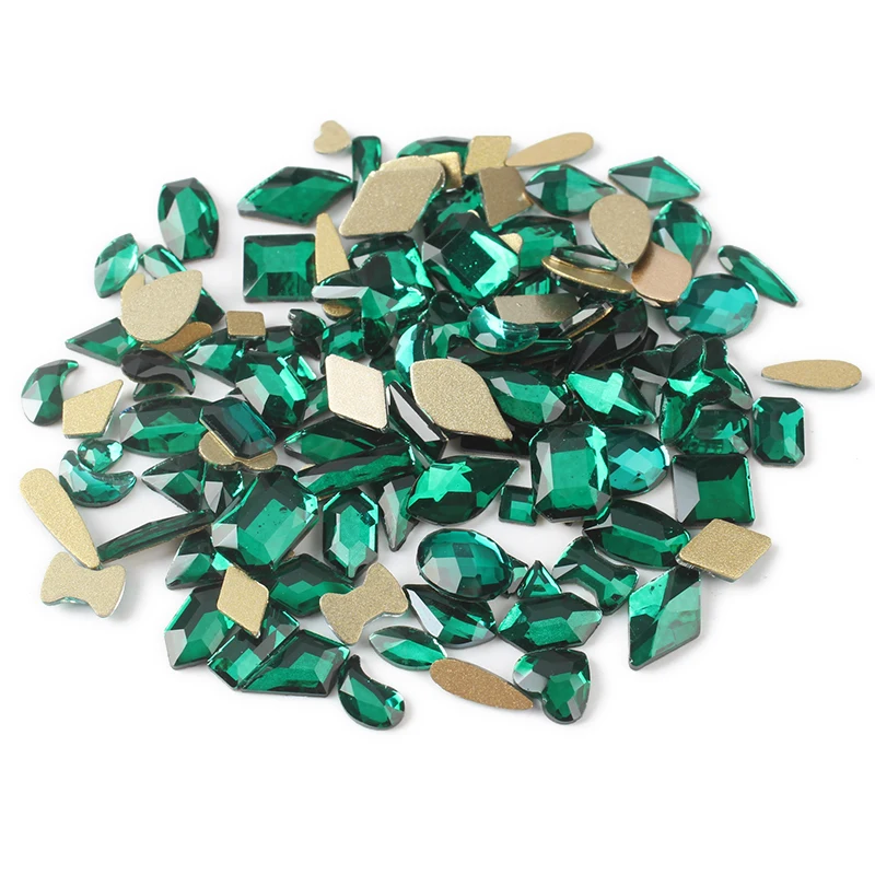 

Mix Shape Emerald Crystal Rhinestones 100pcs Flat back 3D Nail art Rhinestone for DIY Nails art Decoration