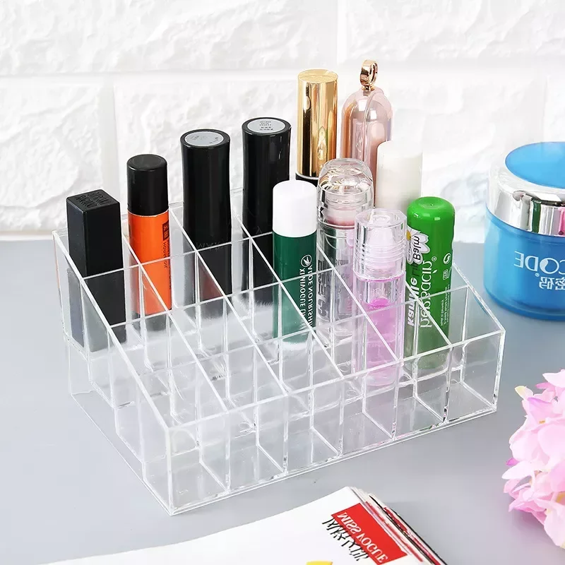 

Grid Lipstick Box Acrylic Makeup Organizer Storage Box Lipstick Nail Polish Display Stand Holder Cosmetic Organizer Box #