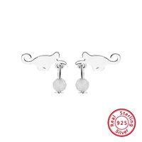 1 pair cute cat fashion moonstone charm 925 sterling silver earrings luxury fine jewelry for women sweet ear studs gifts