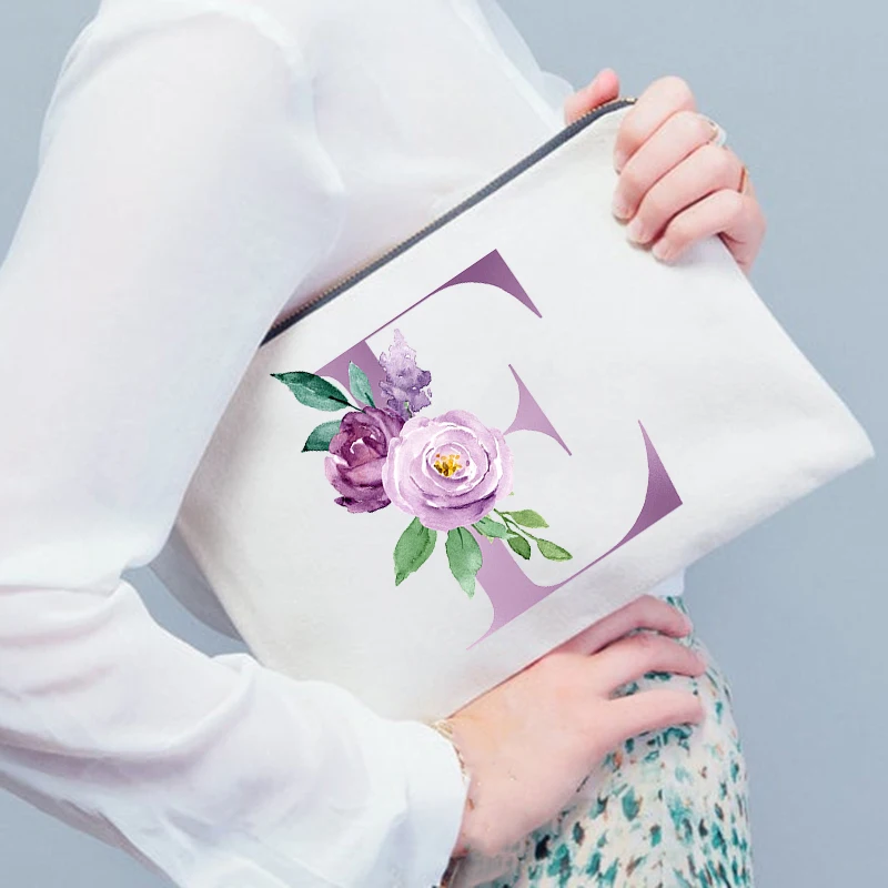 Flowers Alphabet Printed Wedding Bridesmaid Gifts Makeup Bag Toiletries Organizer Pouch Purses Cosmetic Bags Bachelorette Party