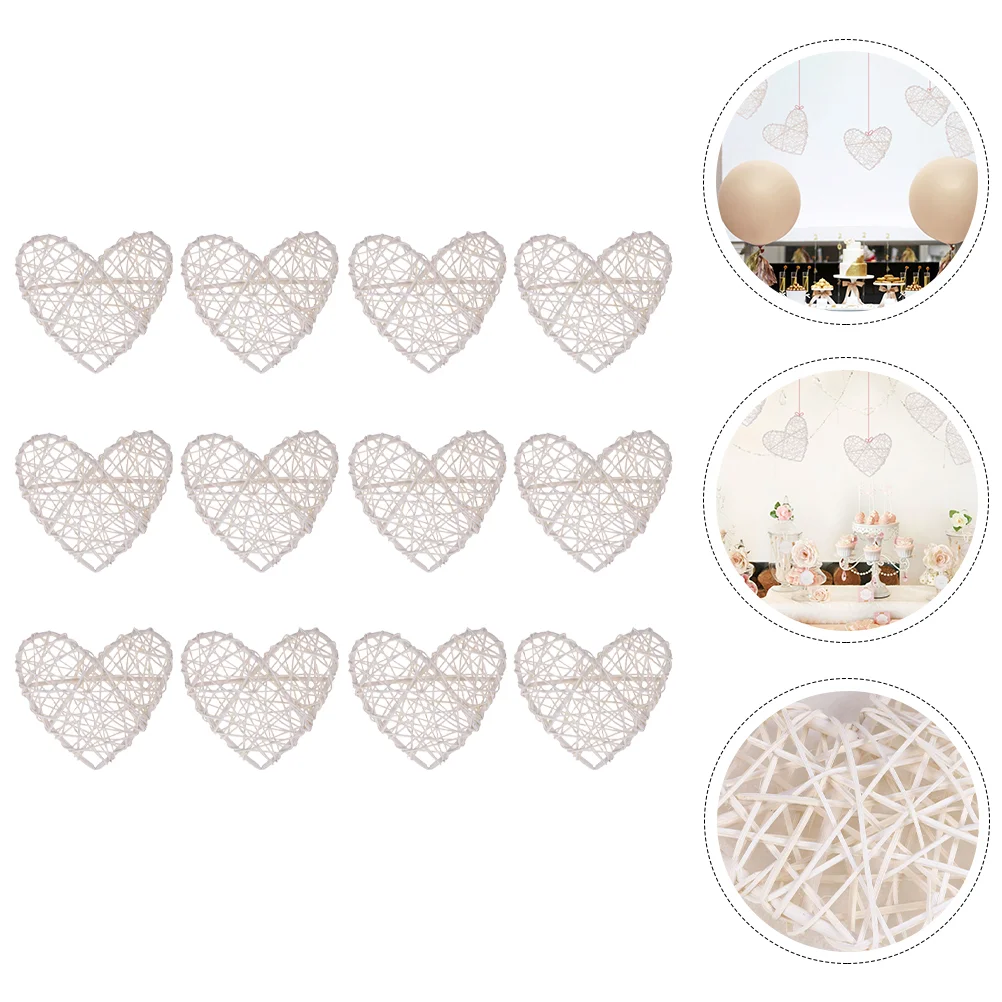 

12Pcs Heart-shaped Pendants Rattan Woven Hanging Decors Holiday DIY Supplies