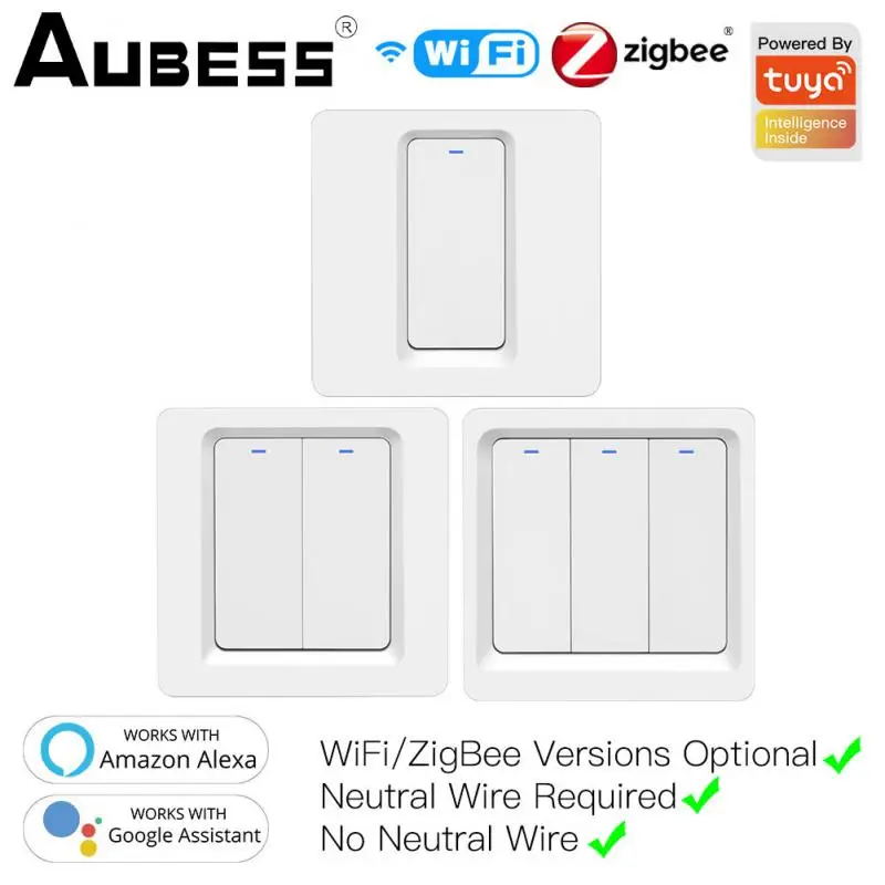 

Умный кнопочный переключатель Aubess Wi-Fi ZigBee, не требуется нейтральный переключатель, установка 2mqtt, управление через приложение Tuya с Alexa Google Home...