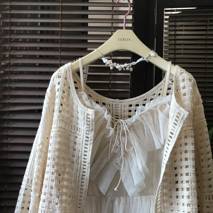 

100% Cotton Female Aesthetic Fairycore Grunge Crochet Eyelet Ponchos Women Trendy Hollow Out Bohemian Boho Ibiza Tops Clothes